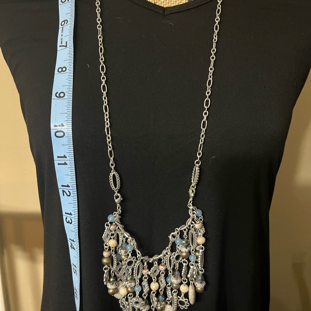 Premier Designs Silver and Blue Cascading Necklace